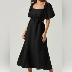 ASTR The Label Angeles Puff Sleeve Cutout Linen Dress Size S